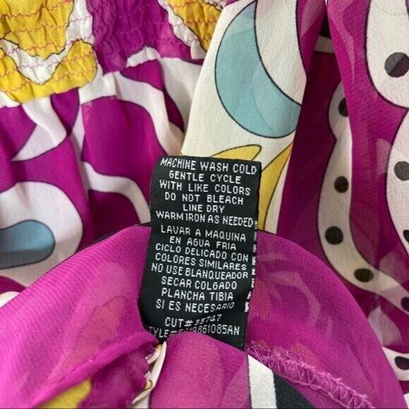 Nicole Miller Wms L Retro Colorful Print Blouse Flounce Hem W/ Cami Boho Peasant - Picture 5 of 10